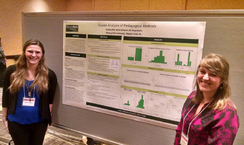 two students at research symposium