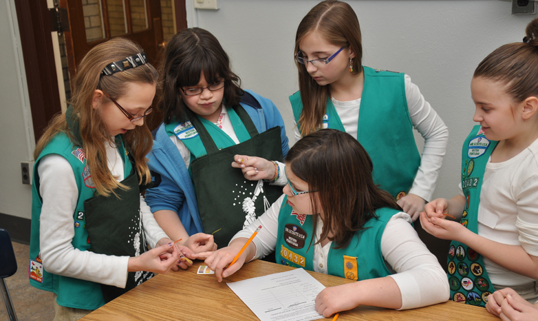 girl scouts working on invention project
