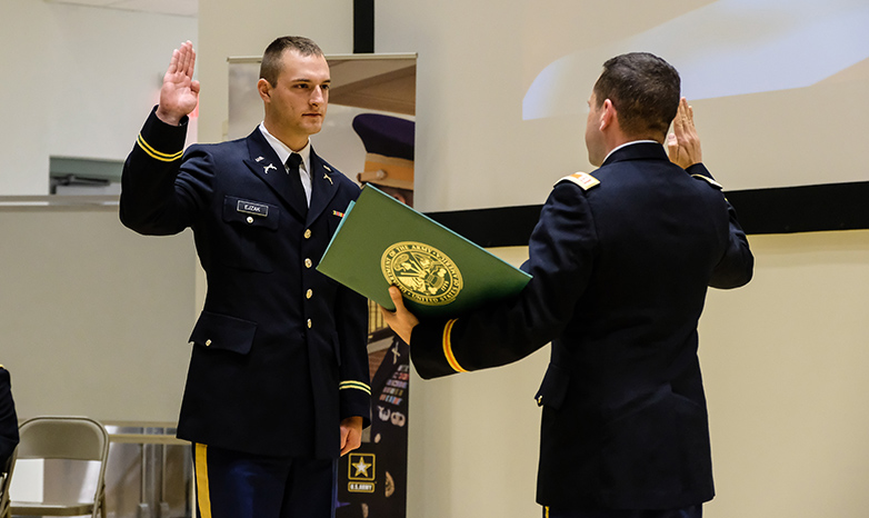 ROTC cadet taking oath of commission