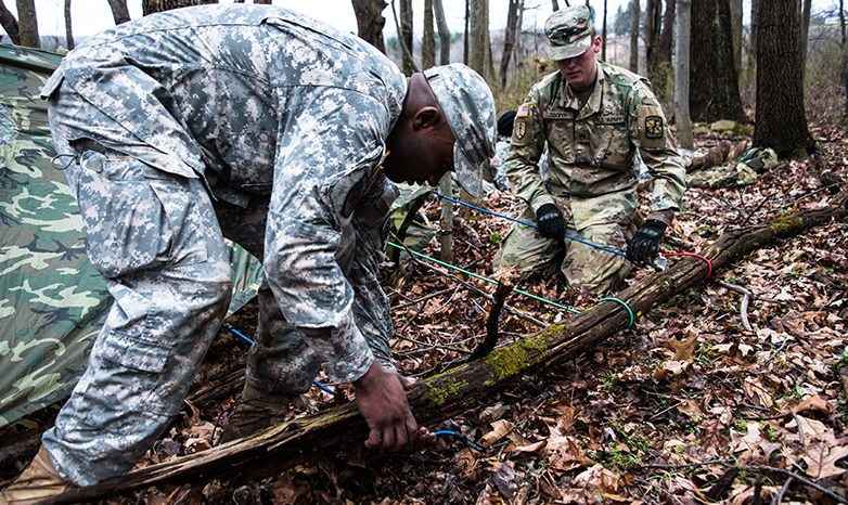 Jairus Moore and Stephen Cooper at an ROTC field training exercise.