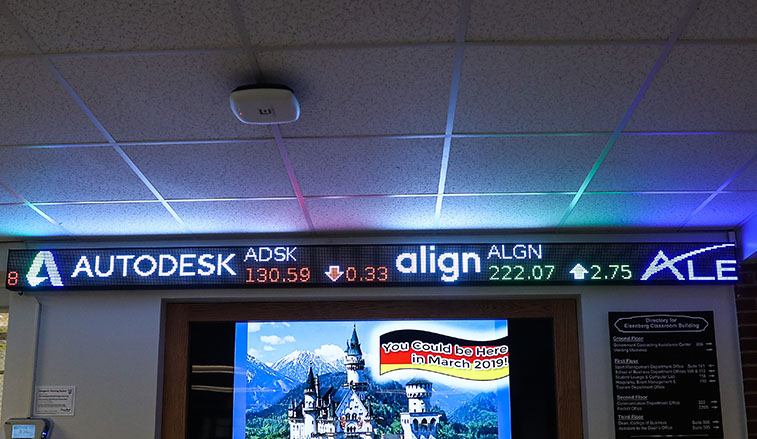 Stock ticker in the business building
