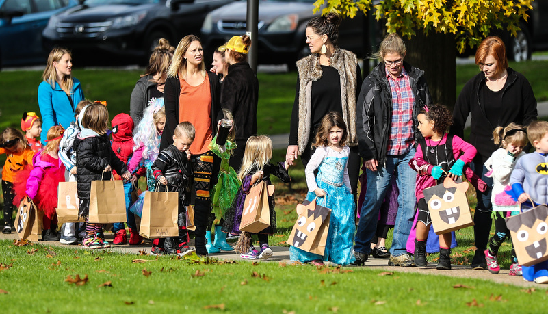 Pre-Schoolers trick or treating on campus