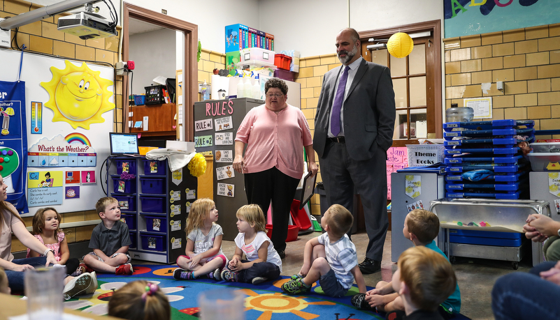 President Behre with Pre-school class